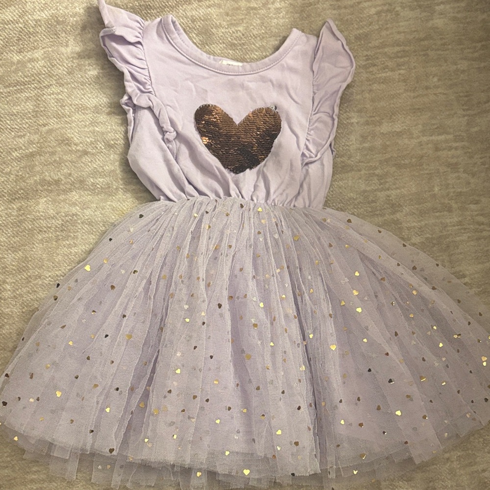 Lavender Heart Sequin Kids Dress